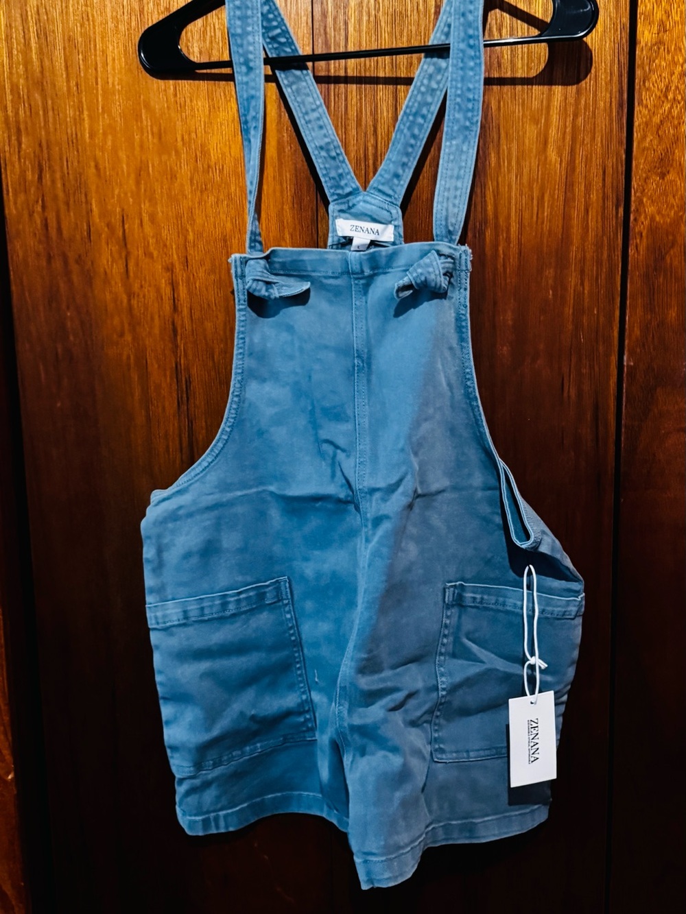 Zenana Outfitters Blue Short Overalls with Front Pockets